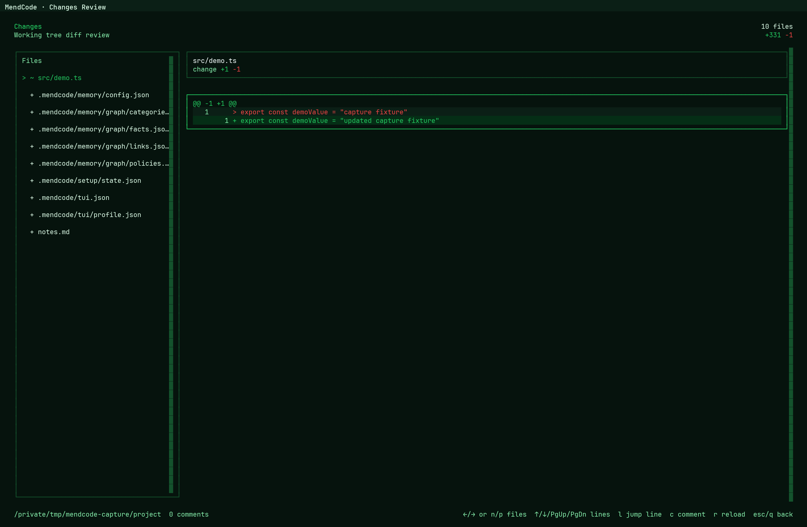 MendCode changes review diff